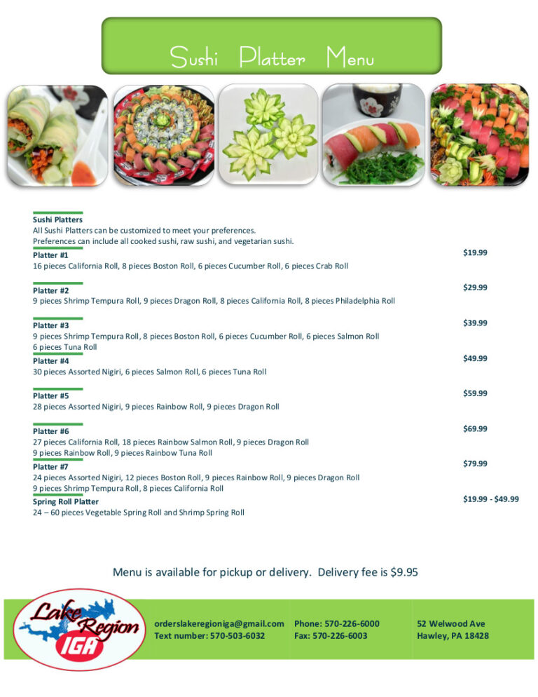 Party Platter Menu Lake Region IGA